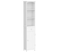 HOMCOM Armario Alto de Baño Estrecho 1 Cajón Moderno 34x24x170 cm Blanco | 3 Estantes Abiertos, Columna de Baño, para Salón, Aseo, Cocina, Espacio Pequeño