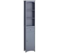 HOMCOM Armario Alto de Baño Estrecho con 1 Cajón y 3 Estantes Abiertos Columna de Baño Estilo Moderno para Salón Aseo Cocina 34x24x170 cm Gris