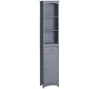 HOMCOM Armario Alto de Baño Estrecho con 1 Cajón y 3 Estantes Abiertos Columna de Baño Estilo Moderno para Salón Aseo Cocina 34x24x170 cm Gris