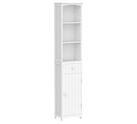 Homcom armario alto de baño estrecho con 1 cajón y 3 estantes abiertos columna de baño estilo moderno para salón aseo cocina 34x24x170 cm blanco