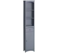 HOMCOM Armario Alto de Baño Estrecho con 1 Cajón y 3 Estantes Abiertos Estilo Moderno 34x24x170 cm Gris