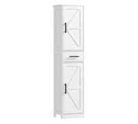 HOMCOM Armario Alto de Baño Estrecho con 2 Puertas 1 Cajón y 2 Estantes Ajustables Columna de Baño Estilo Rústico para Salón Aseo Cocina 40x30x170 cm Blanco