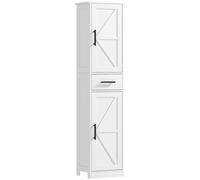 HOMCOM Armario Alto de Baño Estrecho con 2 Puertas 1 Cajón y 2 Estantes Ajustables Estilo Rústico 40x30x170 cm Blanco