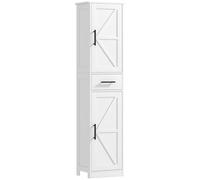 HOMCOM Armario Alto de Baño Estrecho con 2 Puertas 1 Cajón y 2 Estantes Ajustables Columna de Baño Estilo Rústico para Salón Aseo Cocina 40x30x170 cm Blanco