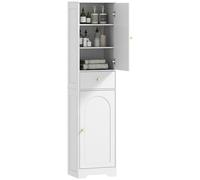 HOMCOM Armario Alto de Baño Estrecho con 2 Puertas Arqueadas Cajón y Estantes Ajustables Columna de Baño Estilo Moderno para Salón Aseo Cocina 40x29,5x170 cm Blanco Veteado