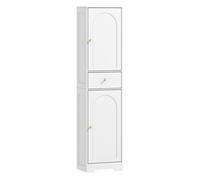 HOMCOM Armario Alto de Baño Estrecho con 2 Puertas Arqueadas Cajón y Estantes Ajustables Columna de Baño Estilo Moderno para Salón Aseo Cocina 40x29,5x170 cm Blanco Veteado
