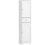 HOMCOM Armario Alto de Baño Estrecho con 2 Puertas Arqueadas Cajón y Estantes Ajustables Moderno 40x29,5x170 cm Blanco Veteado Aosom España