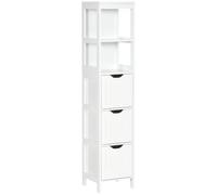HOMCOM Armario Alto de Baño Estrecho con 3 Cajones 30x30x141,6 cm Blanco | 2 Estantes Abiertos, Columna de Baño, Estilo Moderno, para Salón Aseo Cocina, Espacio Pequeño
