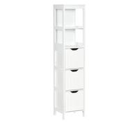 HOMCOM Armario Alto de Baño Estrecho con 3 Cajones y 2 Estantes Abiertos Columna de Baño Estilo Moderno para Salón Aseo Cocina 30x30x141,6 cm Blanco