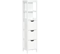 HOMCOM Armario Alto de Baño Estrecho con 3 Cajones y 2 Estantes Abiertos Columna de Baño Estilo Moderno para Salón Aseo Cocina 30x30x141,6 cm Blanco