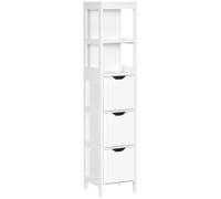 HOMCOM Armario Alto de Baño Estrecho con 3 Cajones y 2 Estantes Abiertos Estilo Moderno 30x30x141,6 cm Blanco