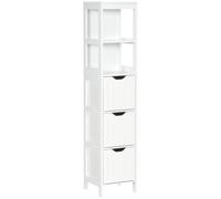 Homcom armario alto de baño estrecho con 3 cajones y 2 estantes abiertos columna de baño estilo moderno para salón aseo cocina 30x30x141,6 cm blanco