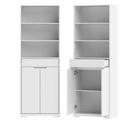 HOMCOM Armario Alto de Baño, Mueble de Baño Estrecho con 3 Estantes Abiertos, Cajón Acanalado, Estante Ajustable y Puertas de Cierre Suave, para Espacios Pequeños, 60x30x171 cm, Blanco