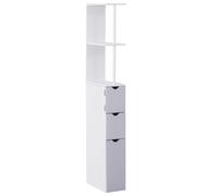 HOMCOM Armario Alto de Baño Multiusos Estrecho con 2 Estantes 1 Puerta y 2 Cajones de Almacenamiento 15x33x136,5 cm Color Blanco Aosom España