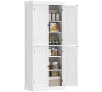 HOMCOM Armario Alto de Cocina con 6 estantes y 2 Puertas, Armario despensa con estantes de Madera Ajustables, 76x40.5x184 cm, Blanco