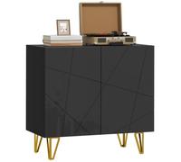 HOMCOM Armario, aparador Alto Brillo, Estante Ajustable, Negro | Diseño independiente, puertas de cierre suave, patas de horquilla doradas, sala de estar, comedor, pasillo