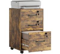 HOMCOM Armario Archivador Móvil con 3 Cajones y Ruedas, Cajones Bajo Escritorio Enrollables con Cerradura para Archivadores Colgantes de Tamaño A4 y Carta, Soporte de Impresora para Oficina en Casa,