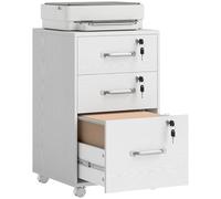 HOMCOM Armario Archivador Móvil con 3 Cajones y Ruedas, Cajones Bajo Escritorio Enrollables con Cerradura para Archivadores Colgantes de Tamaño A4 y Carta, Soporte de Impresora para Oficina en Casa,