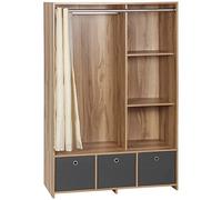 HOMCOM Armario penderie armario de almacenamiento con barra cortina 3 cajones de tela extraíbles 105x48x160 cm natural Aosom España
