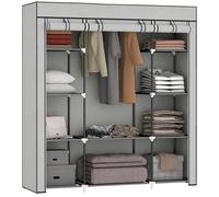 HOMCOM Armario armario de tela, armario de almacenamiento con barra de ropa y estantes abiertos, armario para dormitorio, 150 x 43 x 162,5 cm, gris claro