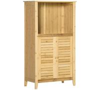 HOMCOM Armario Auxiliar de Baño de Bambú 2 Puertas 50x25,5x90,5 cm Natural | Armario de Suelo de Baño, Compartimiento Abierto, Estante Ajustable