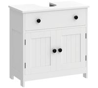 HOMCOM Armario bajo Fregadero bisagras Cierre Suave 60x30x60 cm Blanco | Armario de baño moderno, cajón, 2 puertas, recorte en U para lavabo sin pedestal