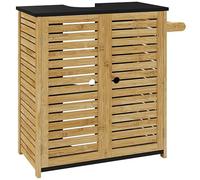 HOMCOM Armario Bajo Lavabo con 2 Puertas y Toallero, Armario Bajo Lavabo con Lamas en Forma de U, Color Madera y Negro