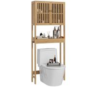 HOMCOM Armario bambú sobre Inodoro 23.6"x8.5"x67.7" Natural | Organizador de baño, puertas de listones, estante ajustable, estante abierto
