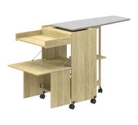 HOMCOM Armario con tabla de planchar plegable con soporte para plancha y prendas con compartimento abierto,154x55x87 cm, Madera Natural