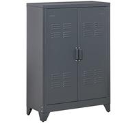 HOMCOM Armario de Almacenamiento Aparador de Metal con Doble Puerta Cierre Magnético y 2 Estantes Ajustables para Oficina Salón Dormitorio 75x33x110 cm Gris