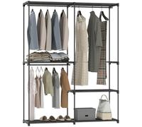 HOMCOM Armario de almacenamiento, armario de tela, armario dormitorio, armario de ropa, ropa con barra de suspensión y estantes, para vestidor, dormitorio, vestidor, vestidor, 142 x 43 x 185 cm, negro