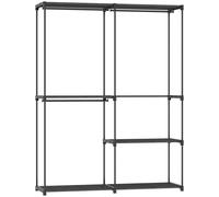 HOMCOM Armario de almacenamiento, perchero portátil con 3 barras de suspensión y 4 estantes, 142 x 43 x 185 cm, negro