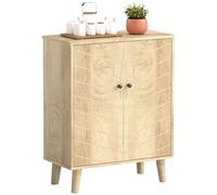 HOMCOM Armario de Almacenamiento Vintage con Puertas Dobles de cheurón y Patas de Madera de Pino, Armario Lateral para Sala de Estar, Cocina, Dormitorio, Efecto Madera Natural