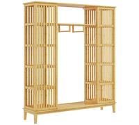 HOMCOM Armario de bambú con 2 puertas correderas estantes y barra gran armario para dormitorio 145x35x165 cm Aosom España
