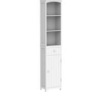 HOMCOM Columna de Baño Multiusos Armario de Baño con Estantes y 1 Cajón 34x24x170 cm Blanco