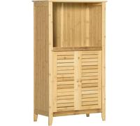 HOMCOM Armario Auxiliar de Baño de Bambú con 2 Puertas Compartimiento Abierto y Estante Ajustable 50x25,5x92 cm Natural Aosom España