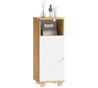 HOMCOM Armario de Baño Ahorrador de Espacio con 2 Estantes y Compartimento Abierto, Armario de Baño con Dispositivo Antivuelco, 30x30x79,7 cm, Blanco y Madera