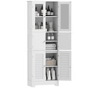 Homcom armario de baño alto mueble auxiliar de baño con 6 puertas estantes ajustables antivuelco estilo moderno 60x30x170,5 cm blanco