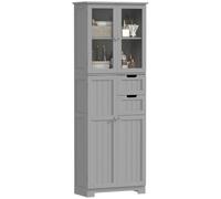 HOMCOM Armario de baño Alto 60x30x170cm Gris | Columna de baño, 4 puertas (2 de vidrio), 2 cajones, estantes ajustables, estilo moderno, para sala de estar, dormitorio