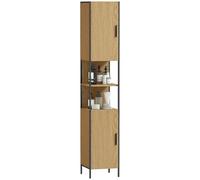 HOMCOM Armario de baño Alto, Armario de baño Delgado con 2 Puertas, Compartimentos Abiertos y estantes Ajustables, Armario de Almacenamiento Independiente, 33 x 33 x 185 cm, Acabado de Madera Natural