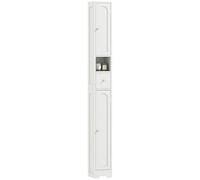 HOMCOM Armario de baño Alto, Armario de baño Moderno y Delgado con Puertas arqueadas, cajón y Estante Abierto, Armario de Almacenamiento Estrecho con estantes Ajustables, 20 x 20 x 185 cm, Blanco