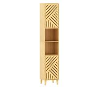 Homcom armario de baño alto columna de baño estrecha 32x30x170 cm con puertas y patas de bambú estantes ajustables compartimento abierto natural 170 cm