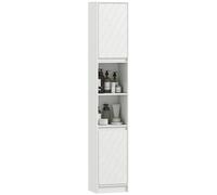HOMCOM Armario de Baño Alto para Espacios Pequeños 30x24x170 cm Blanco | Columna de Baño Estrecha, 2 Puertas, 2 Estantes Abiertos
