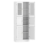 Homcom armario de baño alto, columna de baño estrecha con puertas de vidrio, puertas de lamas, estantes ajustables, 60x30x170 cm, blanco
