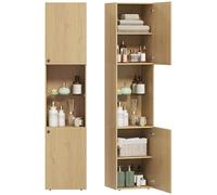 HOMCOM Armario de Baño Alto, Columna de Baño Estrecha de 6 Niveles con 2 Puertas, Estante de Vidrio Templado, Estantes Ajustables, 40x31x182 cm, Roble