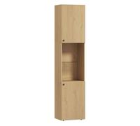 HOMCOM Armario de Baño Alto, Columna de Baño Estrecha de 6 Niveles con 2 Puertas, Estante de Vidrio Templado, Estantes Ajustables, 40x31x182 cm, Roble