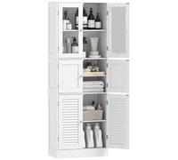 HOMCOM Armario de Baño Alto con Baldas, Puertas Vidrio, 60x30x170cm Blanco | Columna de Baño Estrecha, Puertas de Lamas