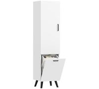 HOMCOM Armario de Baño Alto con Cesto para Ropa Sucia Columna de Baño Estrecha con Puerta y Estantes Mueble Auxiliar para Cocina Salón 35x31,5x144 cm Blanco
