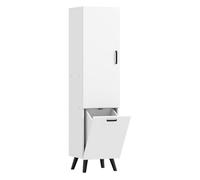 Homcom armario de baño alto con cesto ropa sucia columna de baño estrecho con puerta y estantes mueble auxiliar para salón cocina 35x31,5x144 cm blanco 144 cm