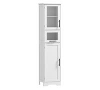 HOMCOM Armario de Baño Alto, Mueble Auxiliar de Baño con Puerta de Vidrio, Estantes Ajustables, Cajón, Columna Estrecha para Espacios Pequeños, 40x31x170 cm, Blanco